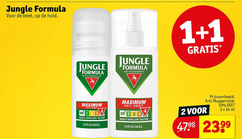 Jungle Formula Anti Muggenroller 50% DEET 1+1 GRATIS*