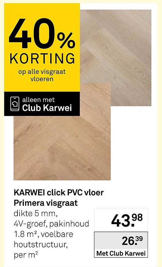 KARWEI click PVC vloer Primera visgraat 40% KORTING op alle visgraat vloeren