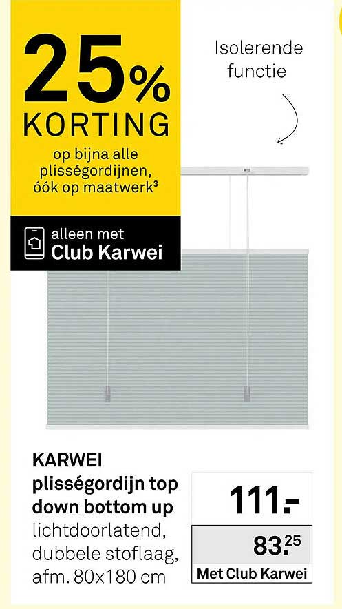KARWEI plisségordijn top down bottom up lichtdoorlatend, dubbele stoflaag, afm. 80x180 cm