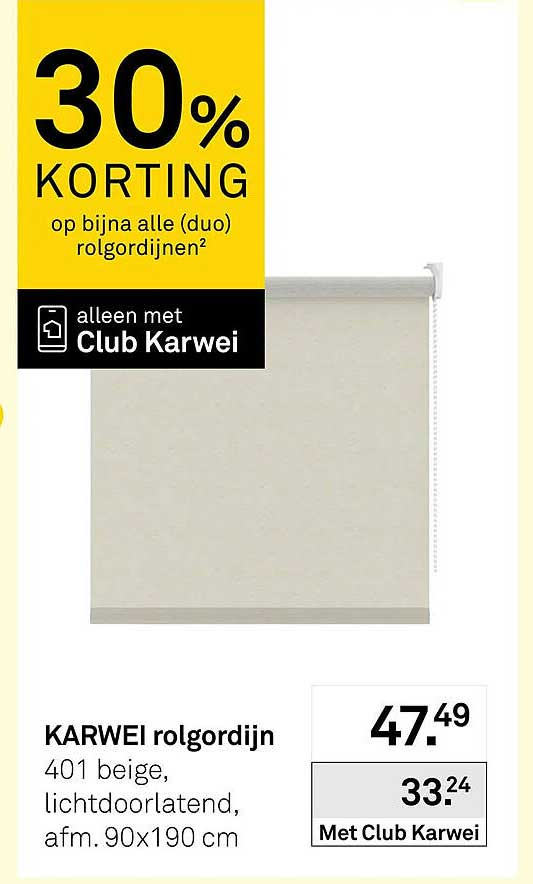 KARWEI rolgordijn 401 beige, lichtdoorlatend, afm. 90x190 cm