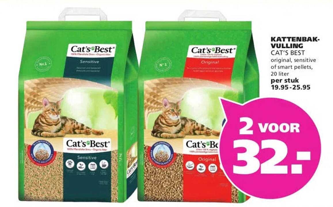 KATTENBAK-VULLING CAT'S BEST original, sensitive of smart pellets, 20 liter per stuk 19.95-25.95 2 voor 32,-