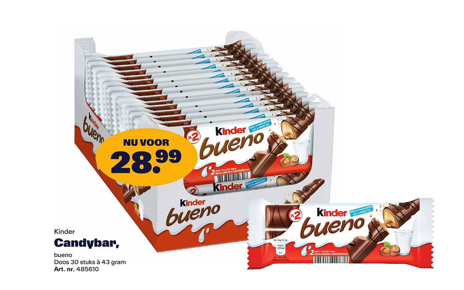 Kinder Candybar, bueno Doos 30 stuks à 43 gram