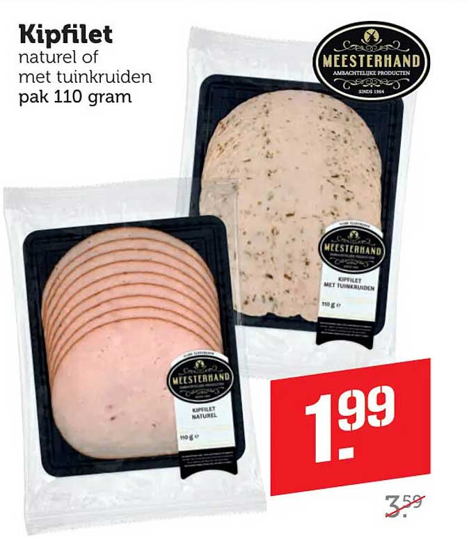 Kipfilet naturel of met tuinkruiden pak 110 gram