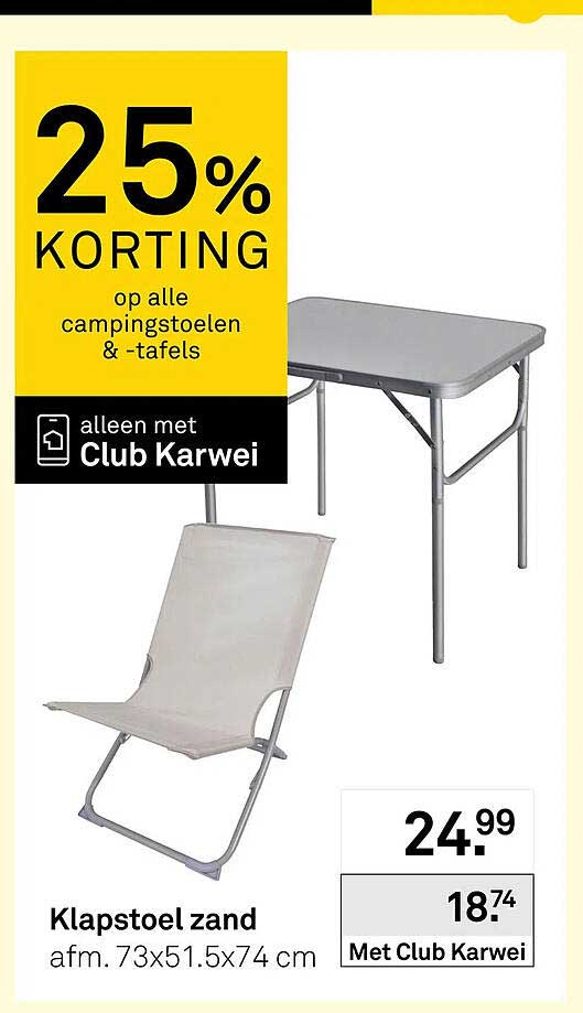 Klapstoel zand afm. 73x51.5x74 cm 25% KORTING op alle campingstoelen & -tafels alleen met Club Karwei