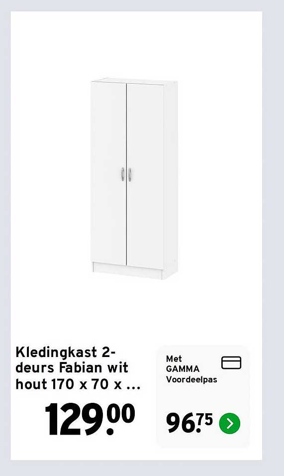 Kledingkast 2-deurs Fabian wit hout 170 x 70 x ...