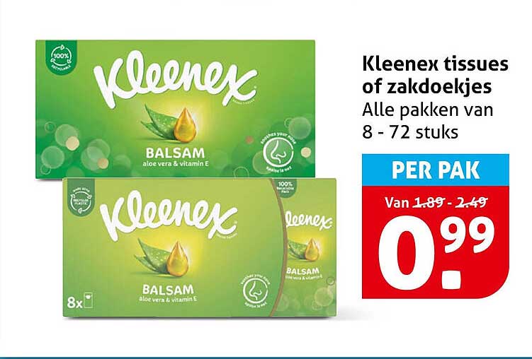 Kleenex tissues of zakdoekjes Alle pakken van 8 - 72 stuks PER PAK