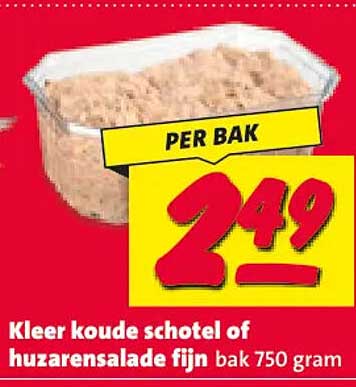 Kleer koude schotel of huzarensalade fijn bak 750 gram PER BAK
