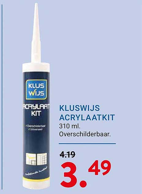 KLUSWIJS ACRYLAATKIT 310 ml. Overschilderbaar.