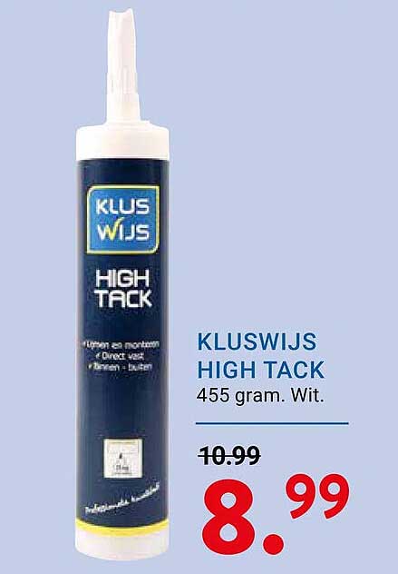 KLUSWIJS HIGH TACK 455 gram. Wit.
