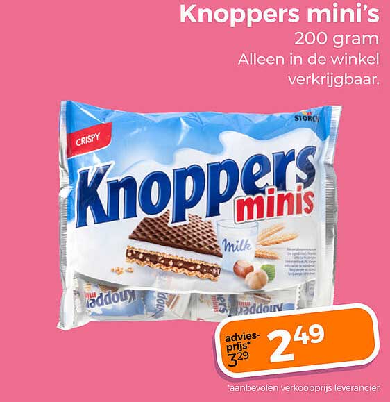 Knoppers mini’s 200 gram Alleen in de winkel verkrijgbaar.