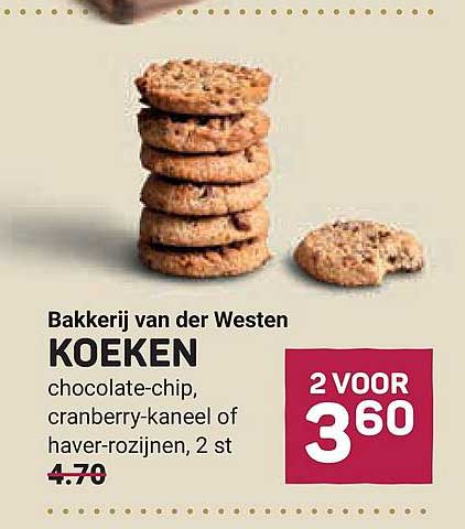 Koeken chocolate-chip, cranberry-kaneel of haver-rozijnen, 2 st