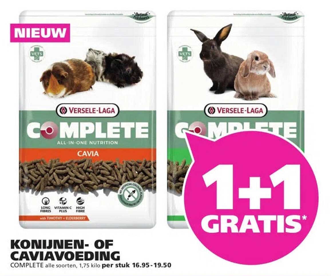 Konijnen- of caviavoeding Complete alle soorten, 1,75 kilo per stuk 16.95 - 19.50 1+1 gratis