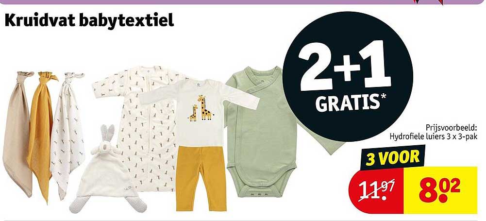 Kruidvat babytextiel 2+1 GRATIS*