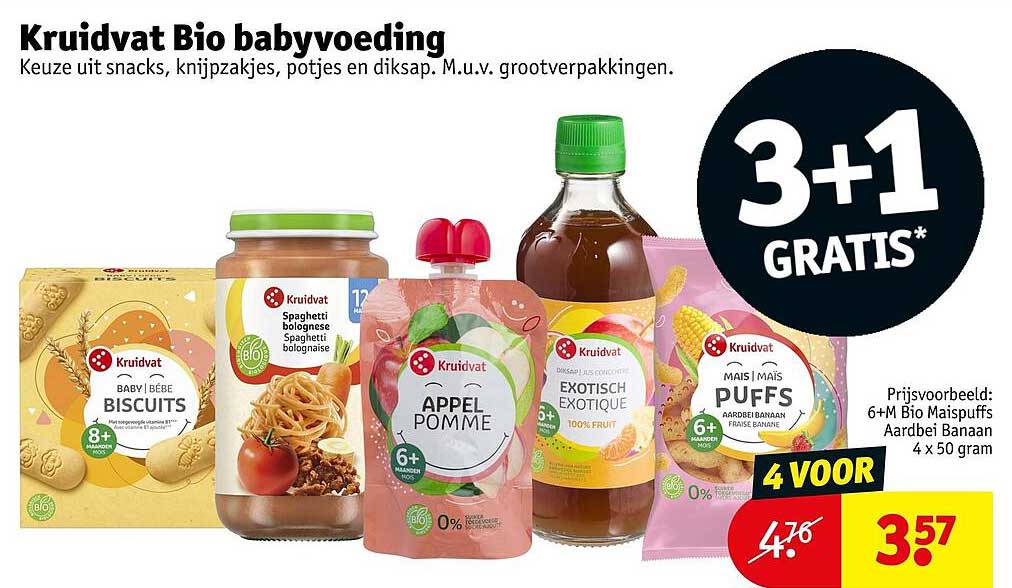 Kruidvat Bio babyvoeding 3+1 GRATIS*