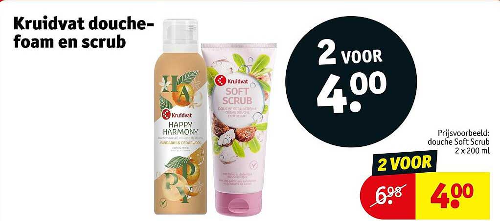 Kruidvat douche-foam en scrub 2 voor 4.00