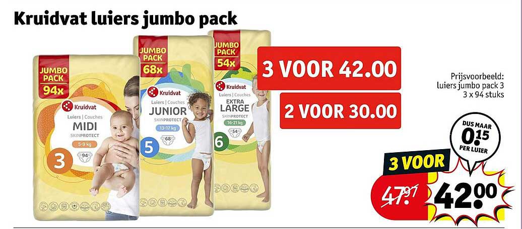 Kruidvat luiers jumbo pack 3 voor 42.00