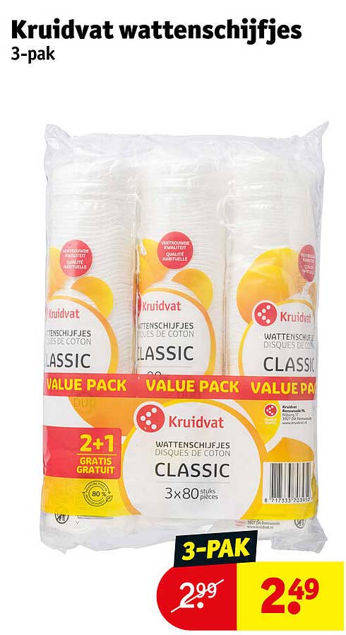 Kruidvat wattenschijfjes 3-pak 2+1 gratis