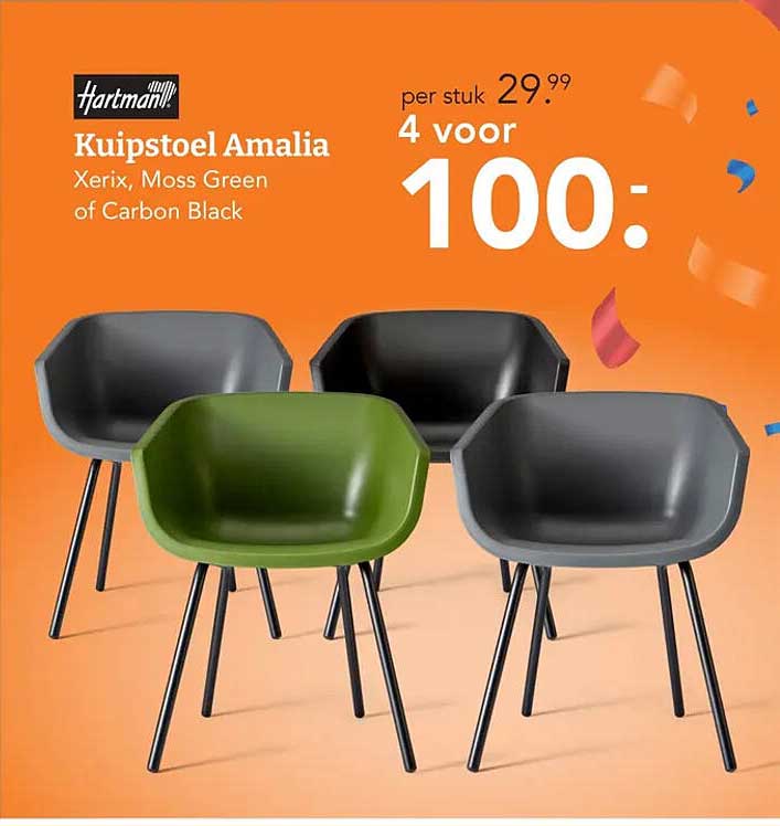 Kuipstoel Amalia Xerix, Moss Green of Carbon Black 4 voor 100-
