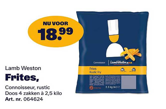 Lamb Weston Frites, Connoisseur, rustic Doos 4 zakken à 2,5 kilo Art. nr. 064624