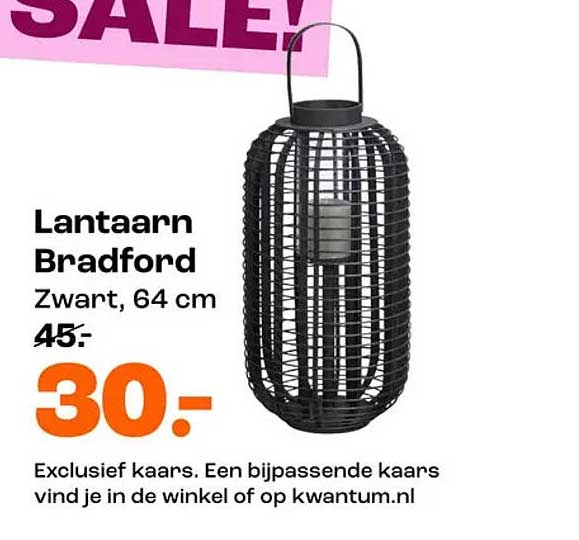 Lantaarn Bradford Zwart, 64 cm
