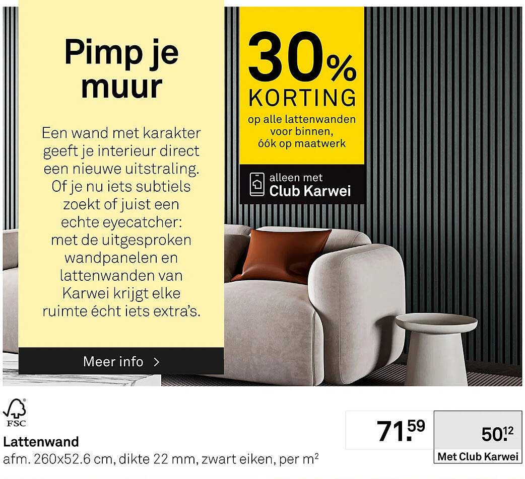Lattenwand 30% korting op alle lattenwanden voor binnen, óók op maatwerk