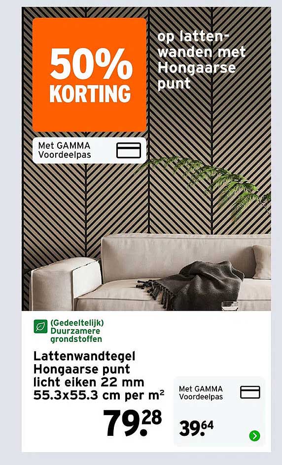 Lattenwandtegel Hongaarse punt licht eiken 22 mm 55.3x55.3 cm per m² 50% KORTING