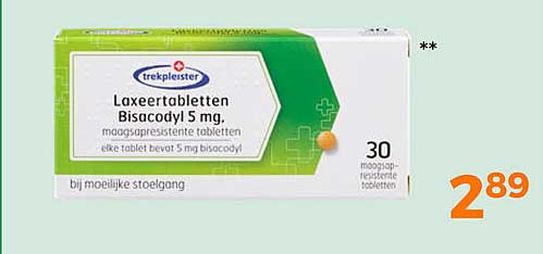 Laxeertabletten Bisacodyl 5 mg, maagsapresistente tabletten (elke tablet bevat 5 mg bisacodyl)