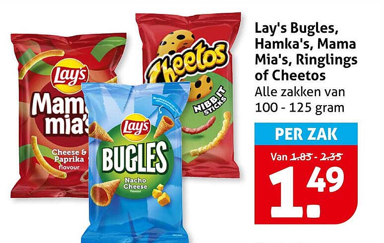 Lay's Bugles, Hamka's, Mama Mia's, Ringlings of Cheetos