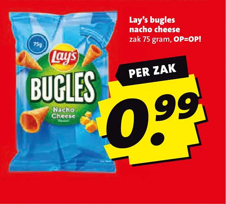 Lay's bugles nacho cheese zak 75 gram, OP=OP!