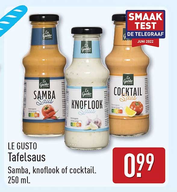 LE GUSTO Tafelsaus Samba, knoflook of cocktail. 250 ml.