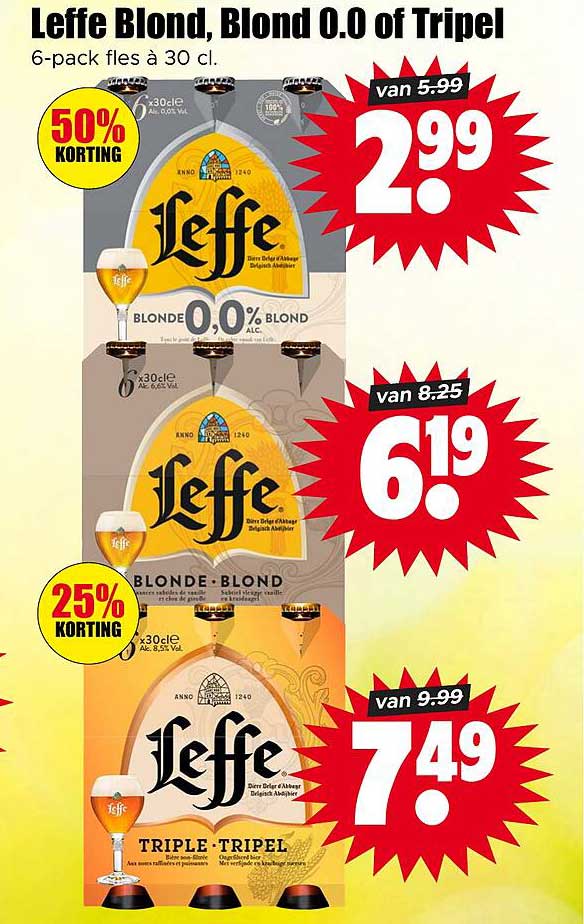 Leffe Blond, Blond 0.0 of Tripel 6-pack fles à 30 cl