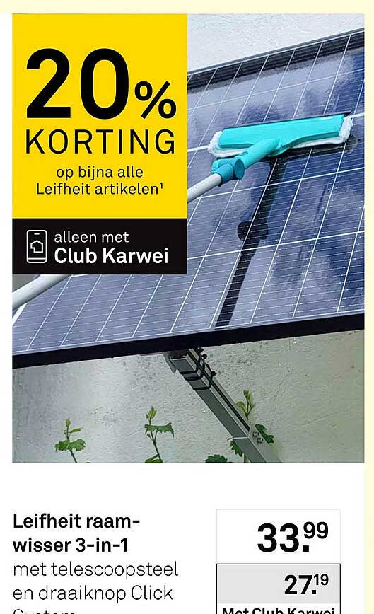 Leifheit raam-wisser 3-in-1 met telescoopsteel en draaiknop Click System 20% KORTING