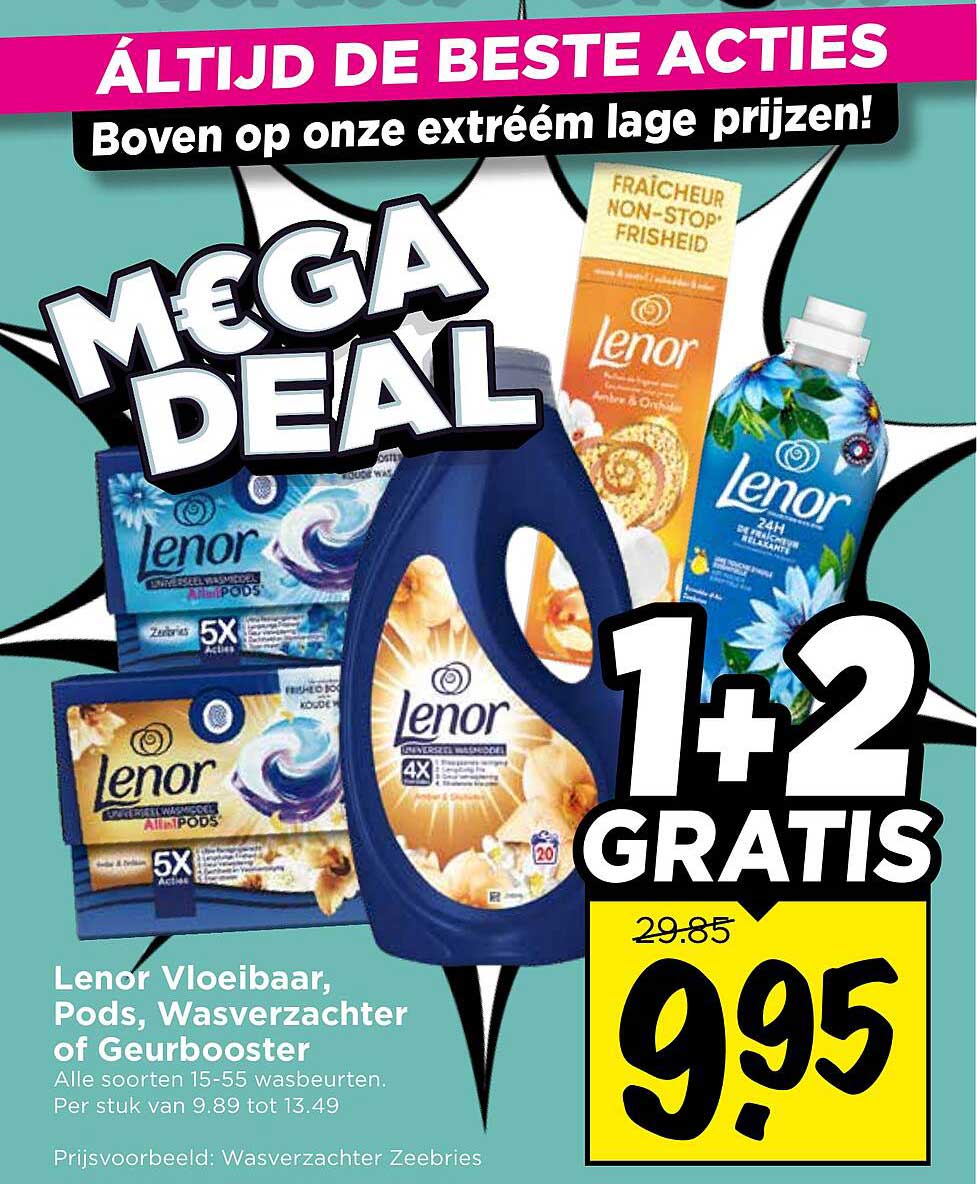 Lenor Vloeibaar, Pods, Wasverzachter of Geurbooster 1+2 GRATIS