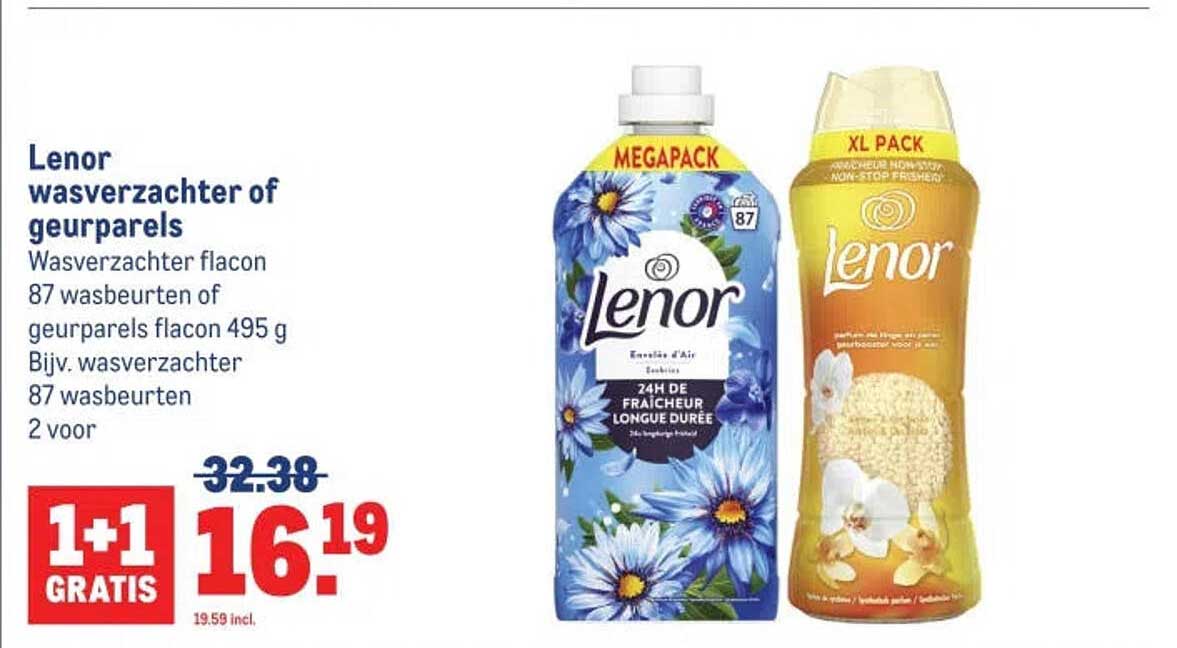 Lenor wasverzachter of geurparels 1+1 GRATIS