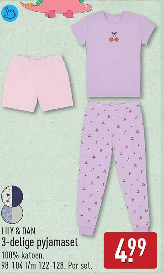 LILY & DAN 3-delige pyjamaset 100% katoen. 98-104 t/m 122-128. Per set.