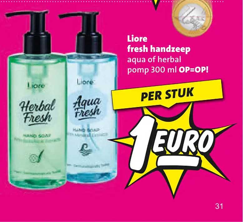 Liore fresh handzeep aqua of herbal pomp 300 ml OP=OP! PER STUK