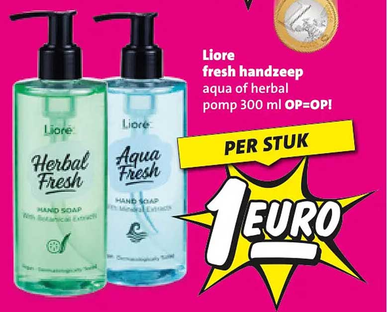 Liore fresh handzeep aqua of herbal pomp 300 ml OP=OP! PER STUK