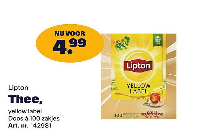 Lipton Thee, yellow label Doos à 100 zakjes Art. nr. 142981