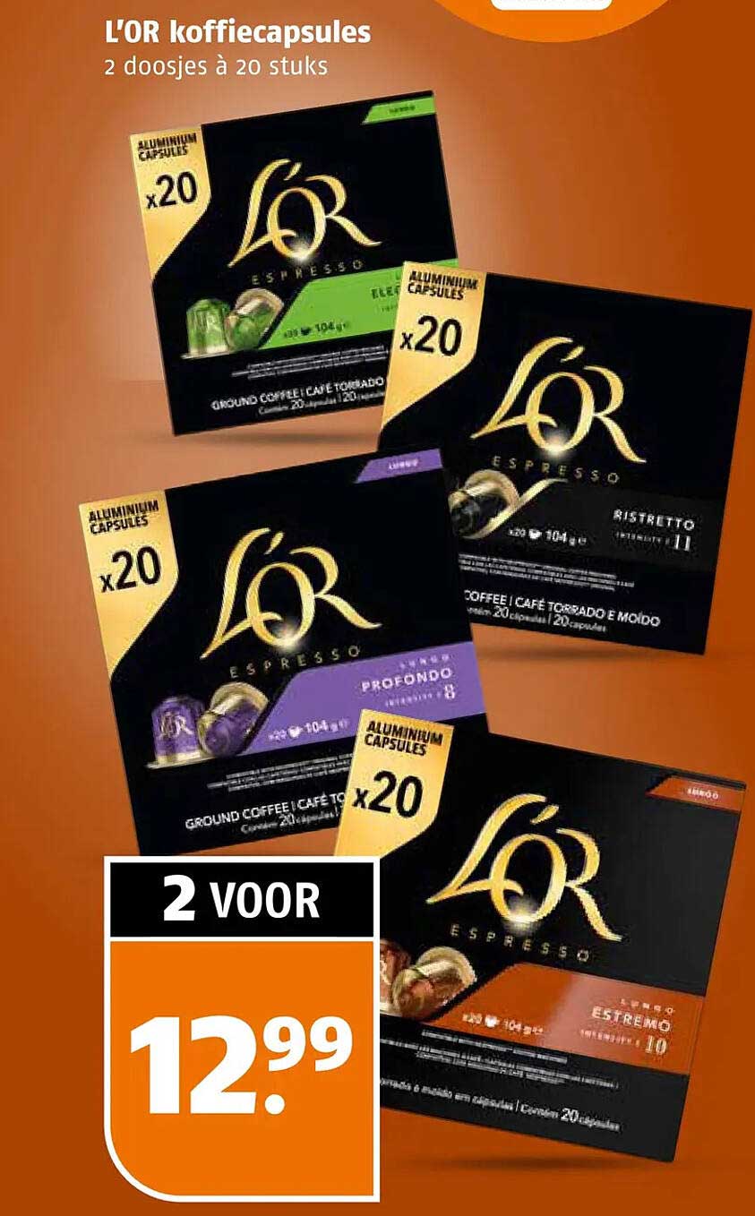 L'Or koffiecapsules 2 doosjes à 20 stuks 2 voor 12.99