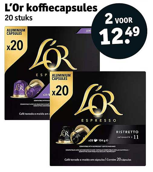 L’Or koffiecapsules 20 stuks 2 voor 12.49