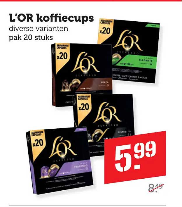 L'OR koffiecups diverse varianten pak 20 stuks