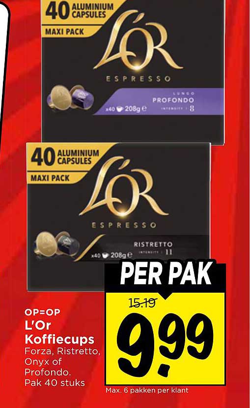 L'Or Koffiecups Forza, Ristretto, Onyx of Profondo. Pak 40 stuks PER PAK