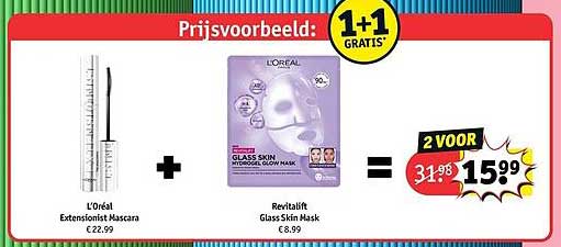 L'Oréal Extentionist Mascara + Revitalift Glass Skin Mask 1+1 GRATIS