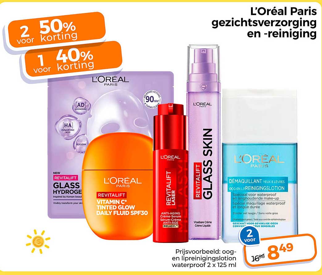 L'Oréal Paris gezichtsverzorging en -reiniging 2 voor 50% korting 1 voor 40% korting