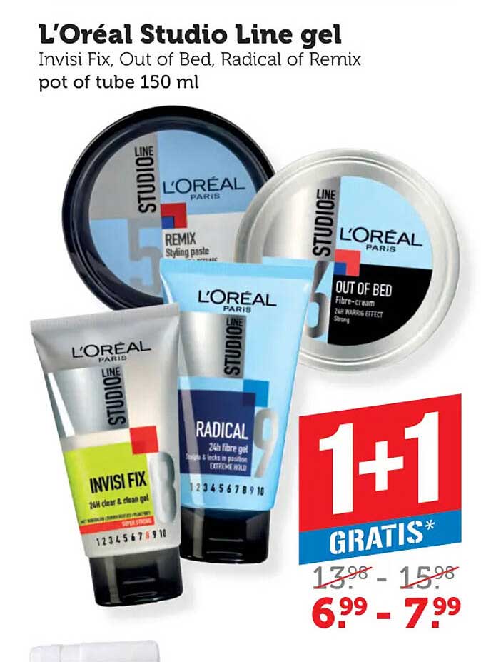 L'Oréal Studio Line gel Invisi Fix, Out of Bed, Radical of Remix pot of tube 150 ml 1+1 gratis