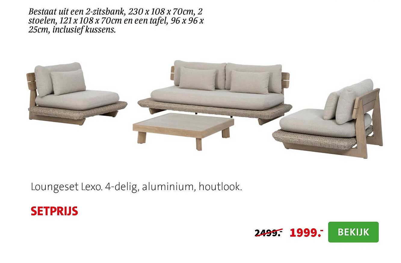 Loungeset Lexo, 4-delig, aluminium, houtlook