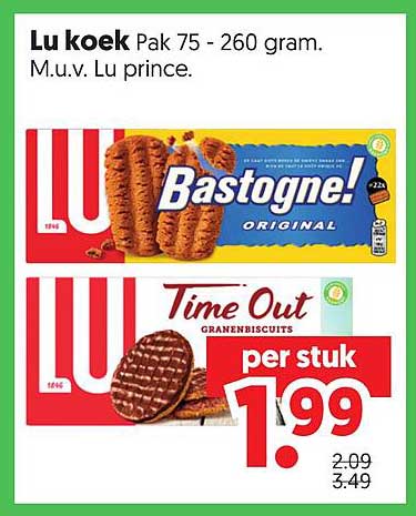 Lu koek Pak 75 - 260 gram. M.u.v. Lu prince.