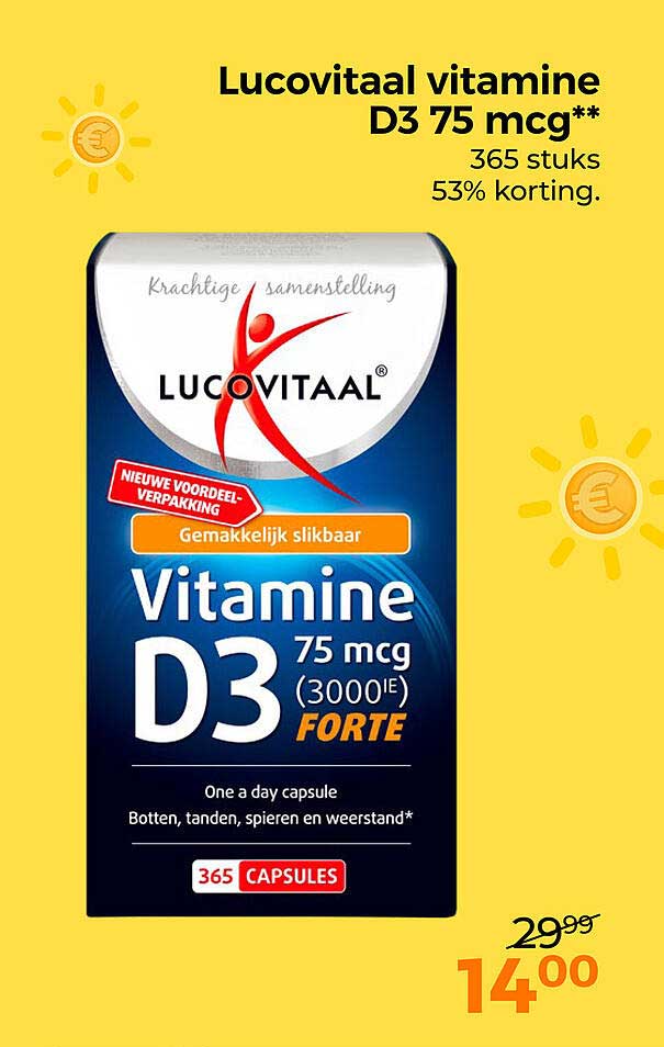 Lucovitaal vitamine D3 75 mcg** 365 stuks 53% korting.