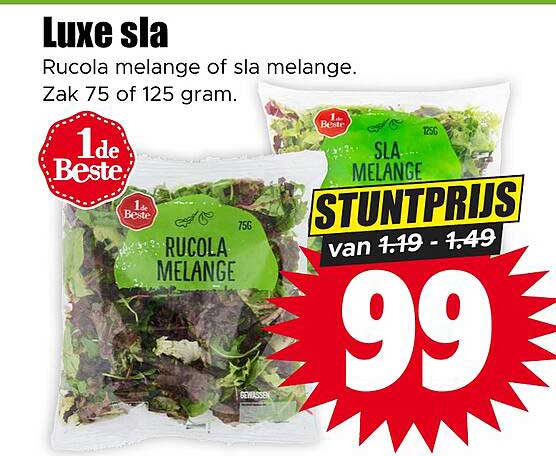 Luxe sla Rucola melange of sla melange. Zak 75 of 125 gram. STUNTPRIJS