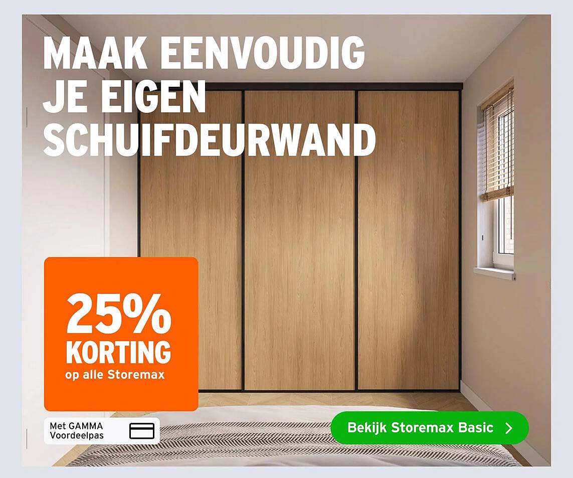 Maak eenvoudig je eigen schuifdeurwand 25% korting op alle Storemax
